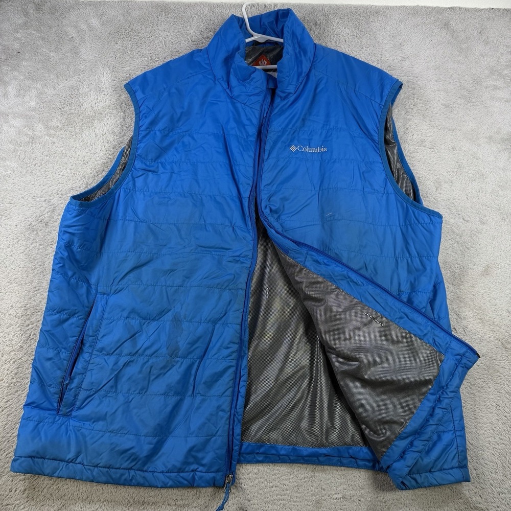 Columbia Vest Mens 2XL Blue Omni-Heat Nylon Puffer Full Zip Pocket Lined Outdoor